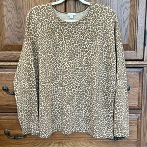 J. Jill Woman’s Leopard Print Crew Neck Sweater Long Sleeve Brown Tan Size M